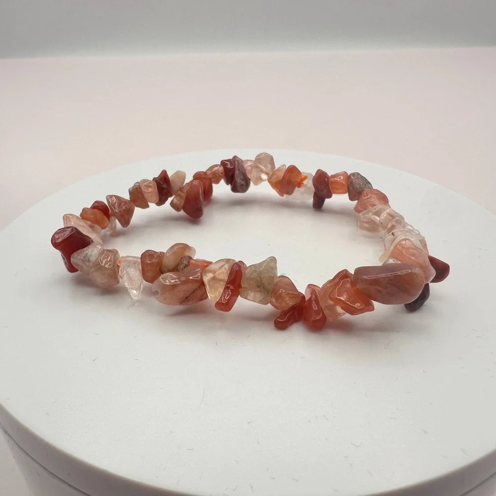 Vintage‎ 90s Carnelian Chip Beaded Stretch Bracelet Unisex Classic Jewelry